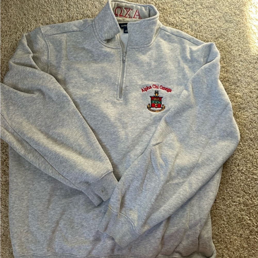Alpha Chi Omega Sport-Tek Gray Sweatshirt with Red Embroidery